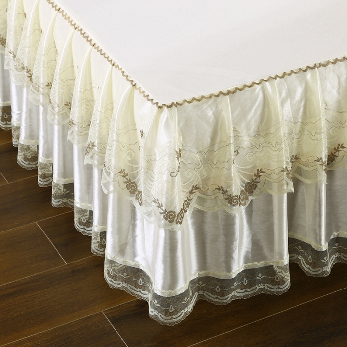 91家纺网 家纺一手货源 找家纺 情恒 2020新款蕾丝床裙 玫瑰情缘-米黄