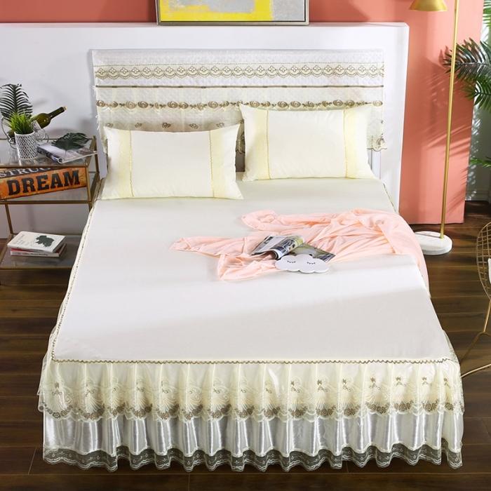 91家纺网 家纺一手货源 找家纺 情恒 2020新款蕾丝床裙 玫瑰情缘-米黄