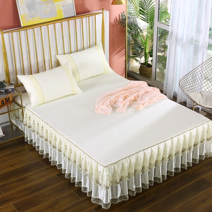 91家纺网 家纺一手货源 找家纺 情恒 2020新款蕾丝床裙 玫瑰情缘-米黄