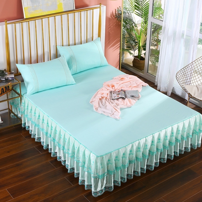 91家纺网 家纺一手货源 找家纺 情恒 2020新款蕾丝床裙 玫瑰情缘-水绿