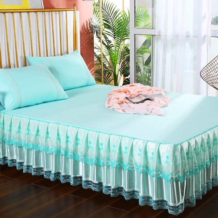 91家纺网 家纺一手货源 找家纺 情恒 2020新款蕾丝床裙 玫瑰情缘-水绿