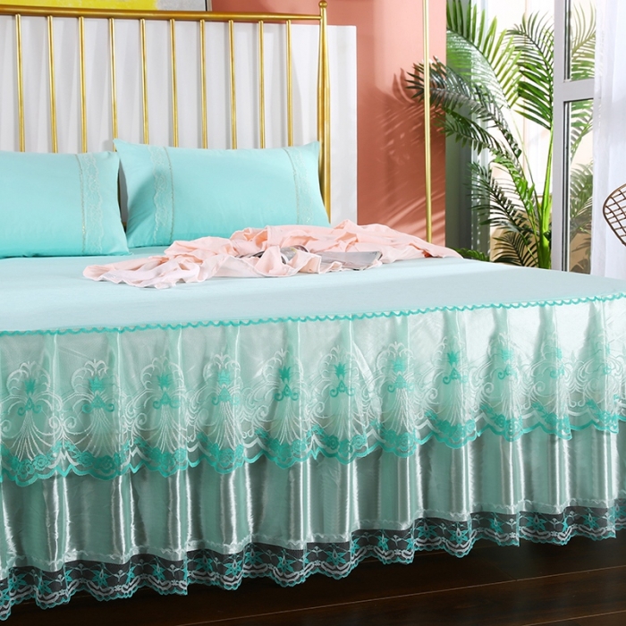 91家纺网 家纺一手货源 找家纺 情恒 2020新款蕾丝床裙 玫瑰情缘-水绿