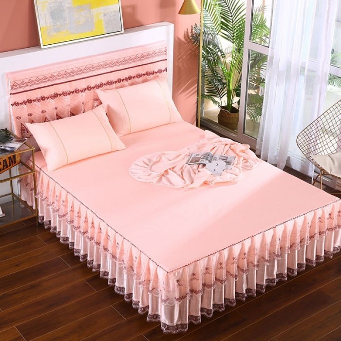 91家纺网 家纺一手货源 找家纺 情恒 2020新款蕾丝床裙 玫瑰情缘-玉色