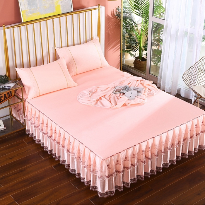 91家纺网 家纺一手货源 找家纺 情恒 2020新款蕾丝床裙 玫瑰情缘-玉色