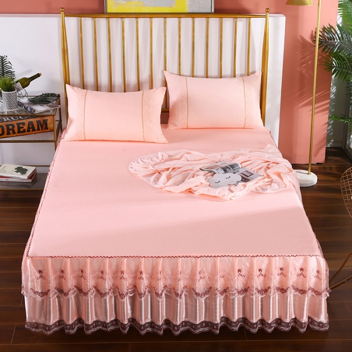 91家纺网 家纺一手货源 找家纺 情恒 2020新款蕾丝床裙 玫瑰情缘-玉色