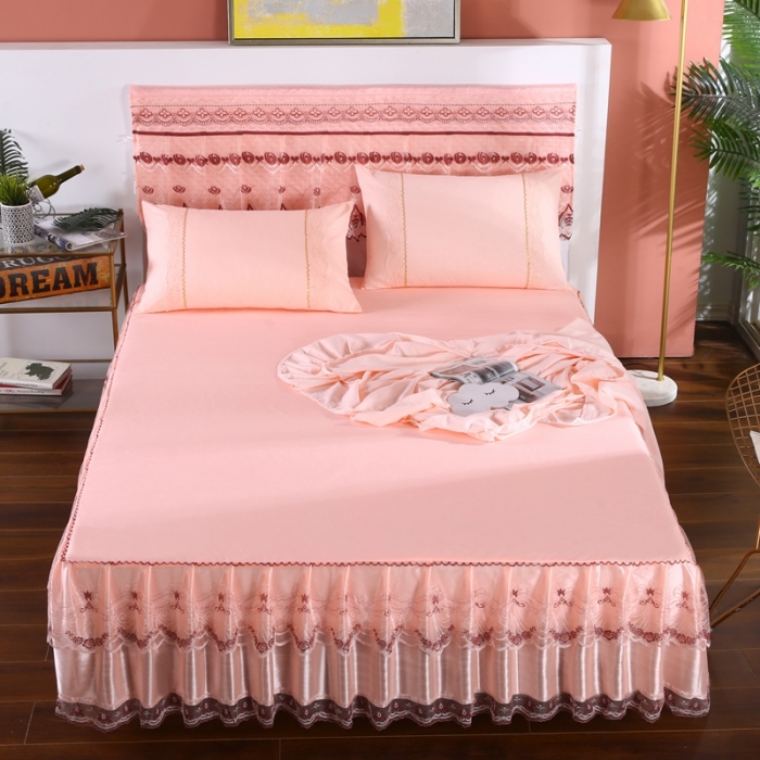 91家纺网 家纺一手货源 找家纺 情恒 2020新款蕾丝床裙 玫瑰情缘-玉色