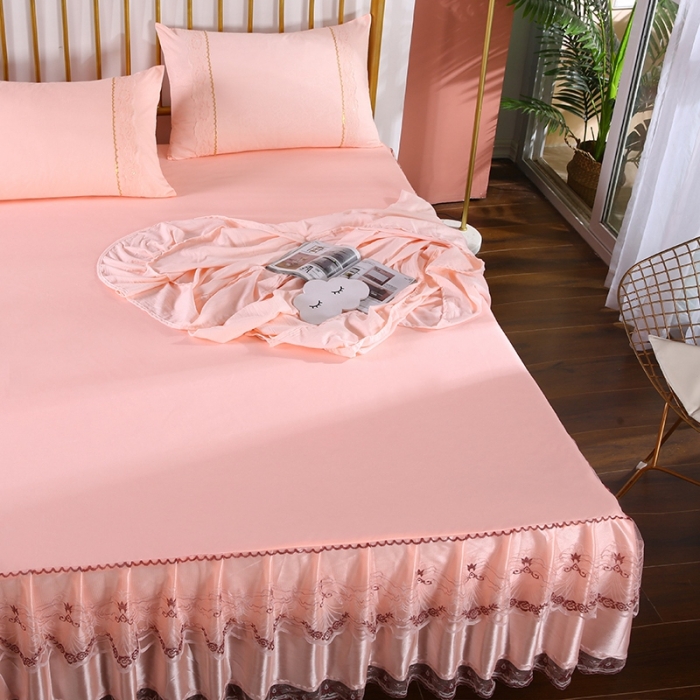 91家纺网 家纺一手货源 找家纺 情恒 2020新款蕾丝床裙 玫瑰情缘-玉色