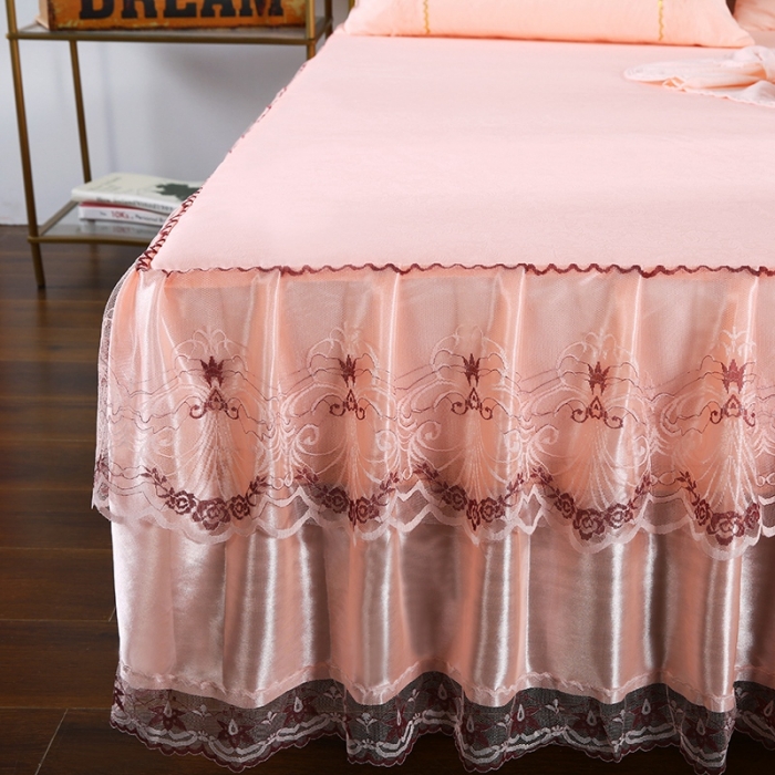 91家纺网 家纺一手货源 找家纺 情恒 2020新款蕾丝床裙 玫瑰情缘-玉色