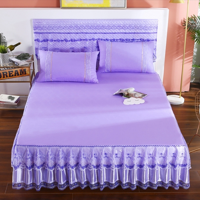 91家纺网 家纺一手货源 找家纺 情恒 2020新款蕾丝床裙 玫瑰情缘-紫色