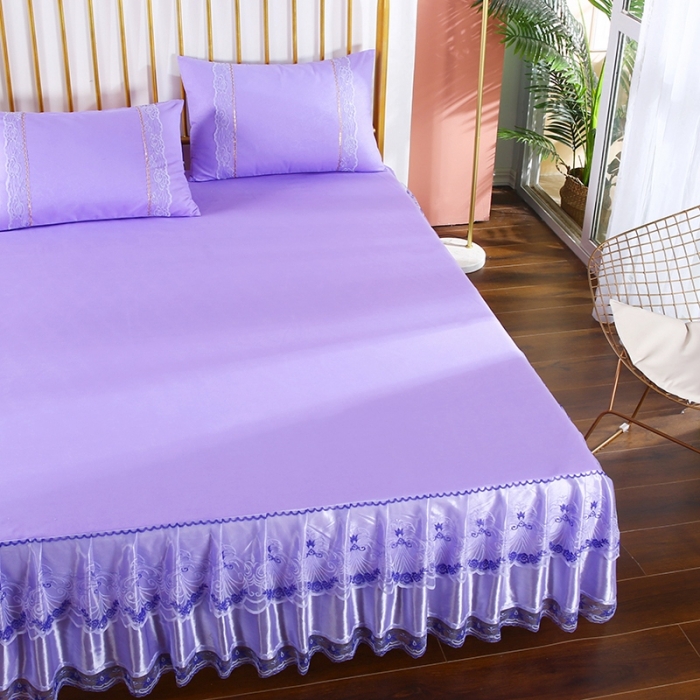 91家纺网 家纺一手货源 找家纺 情恒 2020新款蕾丝床裙 玫瑰情缘-紫色