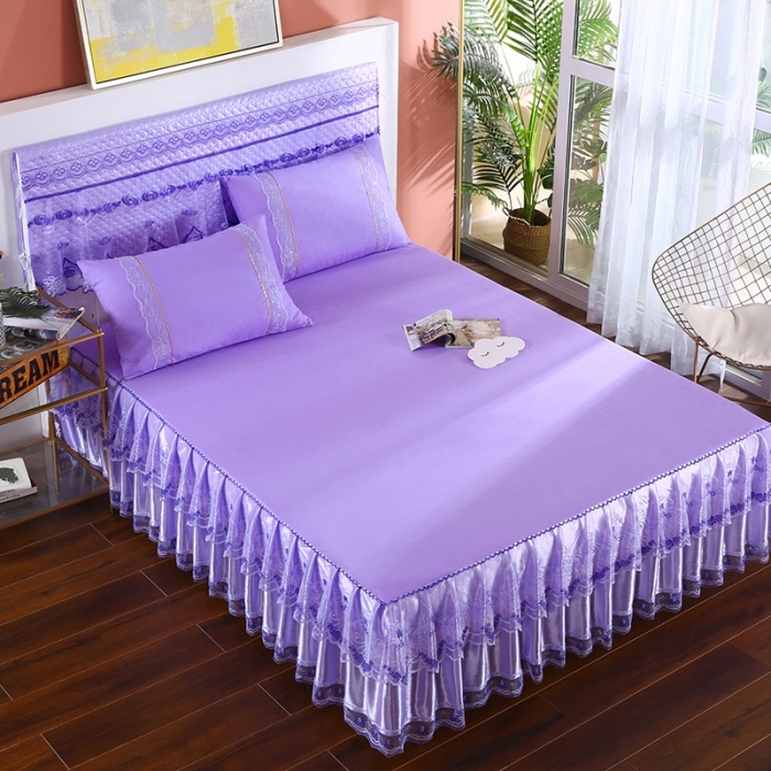 91家纺网 家纺一手货源 找家纺 情恒 2020新款蕾丝床裙 玫瑰情缘-紫色