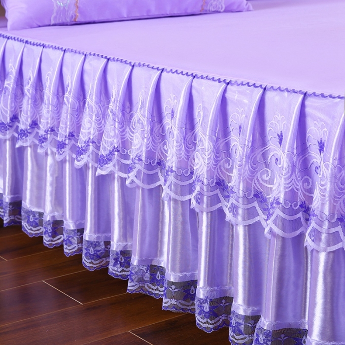 91家纺网 家纺一手货源 找家纺 情恒 2020新款蕾丝床裙 玫瑰情缘-紫色