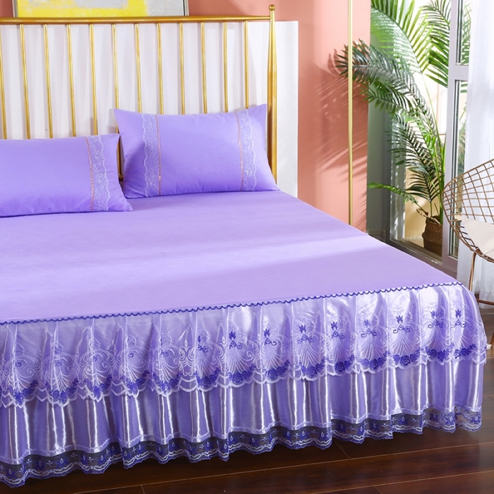 91家纺网 家纺一手货源 找家纺 情恒 2020新款蕾丝床裙 玫瑰情缘-紫色