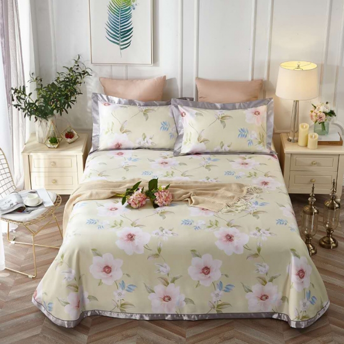 91家纺网 家纺一手货源 找家纺 威克凯丽 2023新款竹语天丝软凉席 云水之摇-浅黄