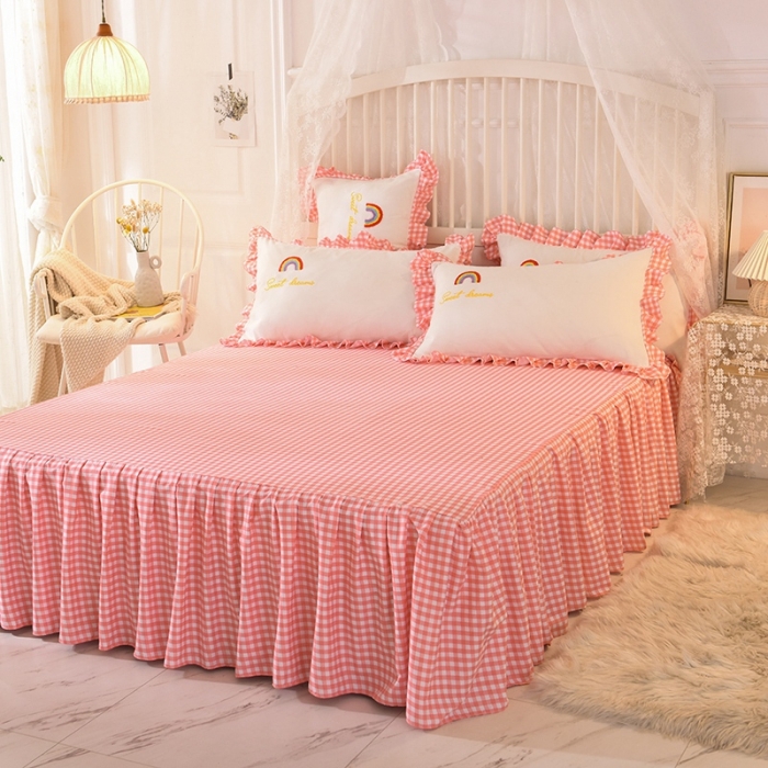 91家纺网 家纺一手货源 找家纺 欧冠家纺 2020新款毛巾绣色织四件套 彩虹-粉白