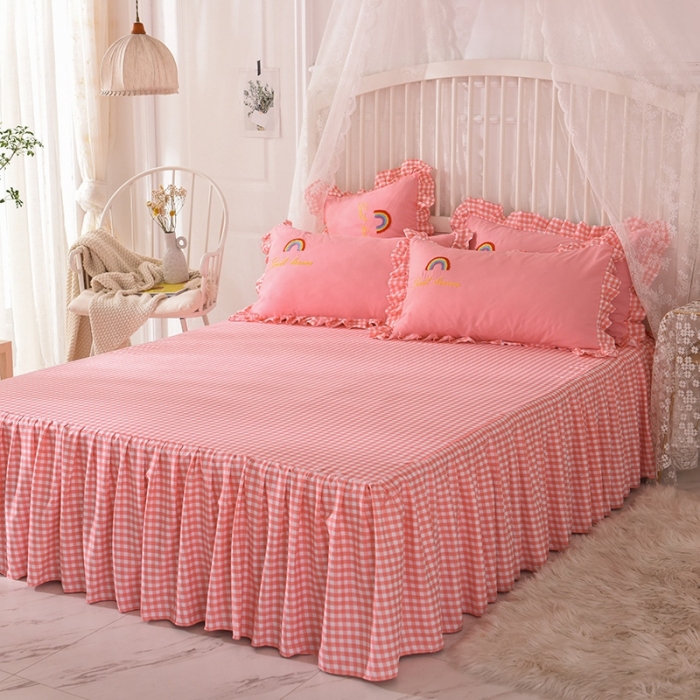 91家纺网 家纺一手货源 找家纺 欧冠家纺 2020新款毛巾绣色织四件套 彩虹-粉色