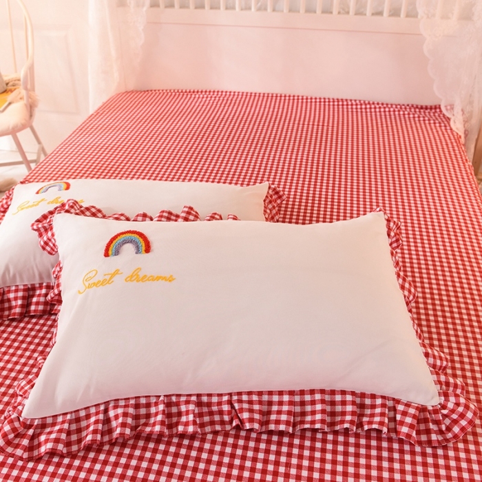 91家纺网 家纺一手货源 找家纺 欧冠家纺 2020新款毛巾绣色织四件套 彩虹-富贵红