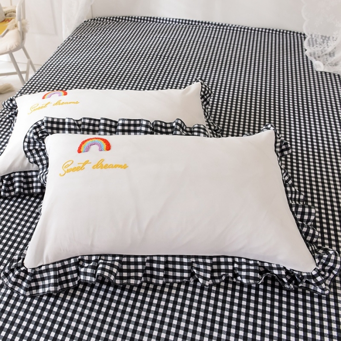 91家纺网 家纺一手货源 找家纺 欧冠家纺 2020新款毛巾绣色织四件套 彩虹-黑白