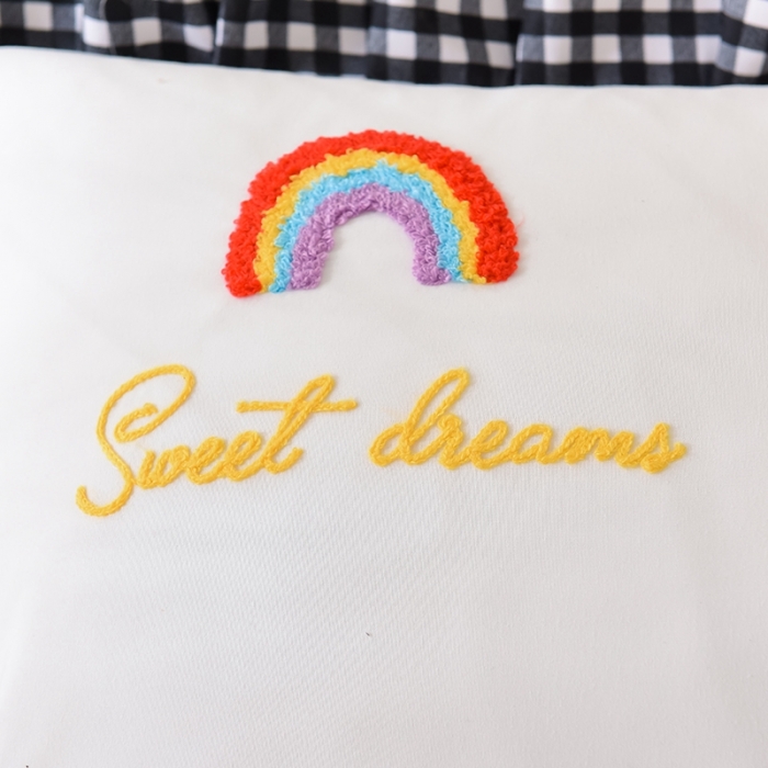 91家纺网 家纺一手货源 找家纺 欧冠家纺 2020新款毛巾绣色织四件套 彩虹-黑白