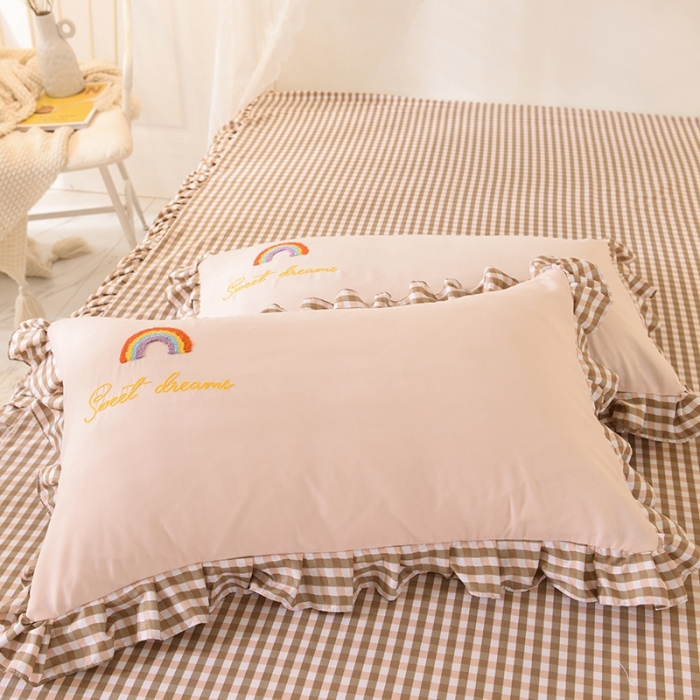 91家纺网 家纺一手货源 找家纺 欧冠家纺 2020新款毛巾绣色织四件套 彩虹-玉色