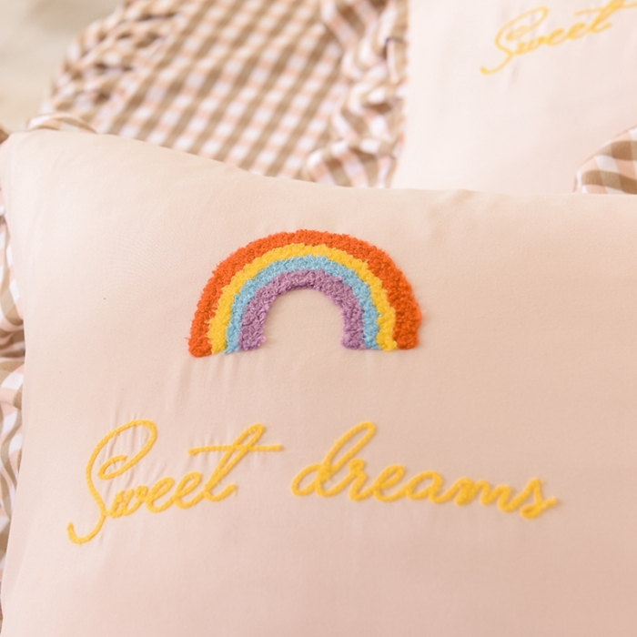 91家纺网 家纺一手货源 找家纺 欧冠家纺 2020新款毛巾绣色织四件套 彩虹-玉色