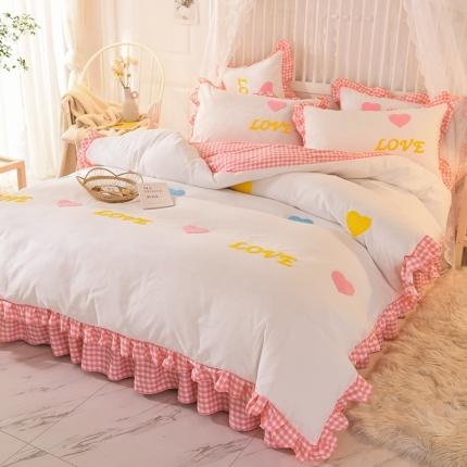 欧冠家纺 2020新款毛巾绣色织四件套 倾心-粉白