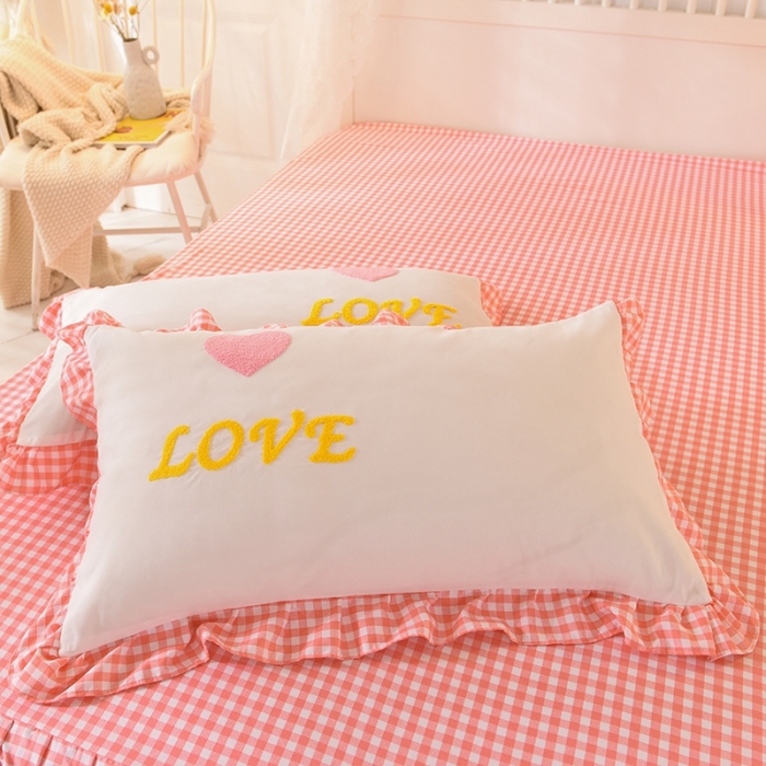 91家纺网 家纺一手货源 找家纺 欧冠家纺 2020新款毛巾绣色织四件套 倾心-粉白