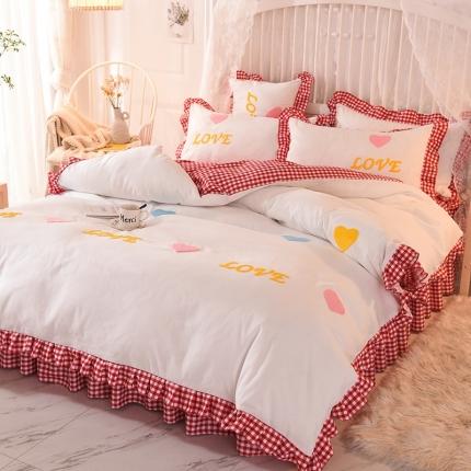 欧冠家纺 2020新款毛巾绣色织四件套 倾心-富贵红