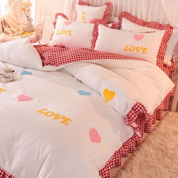 91家纺网 家纺一手货源 找家纺 欧冠家纺 2020新款毛巾绣色织四件套 倾心-富贵红