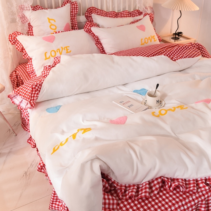 91家纺网 家纺一手货源 找家纺 欧冠家纺 2020新款毛巾绣色织四件套 倾心-富贵红