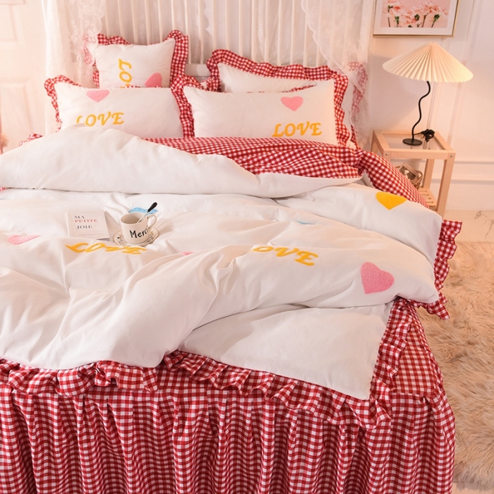 91家纺网 家纺一手货源 找家纺 欧冠家纺 2020新款毛巾绣色织四件套 倾心-富贵红