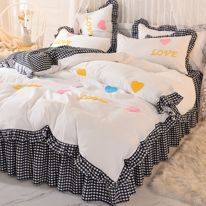 91家纺网 家纺一手货源 找家纺 欧冠家纺 2020新款毛巾绣色织四件套 倾心-黑白