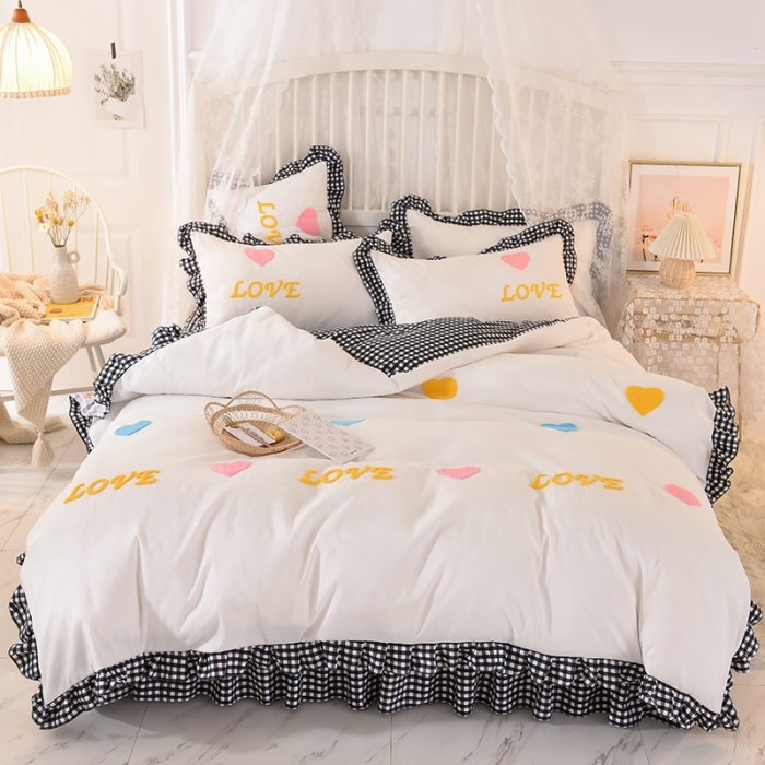 91家纺网 家纺一手货源 找家纺 欧冠家纺 2020新款毛巾绣色织四件套 倾心-黑白