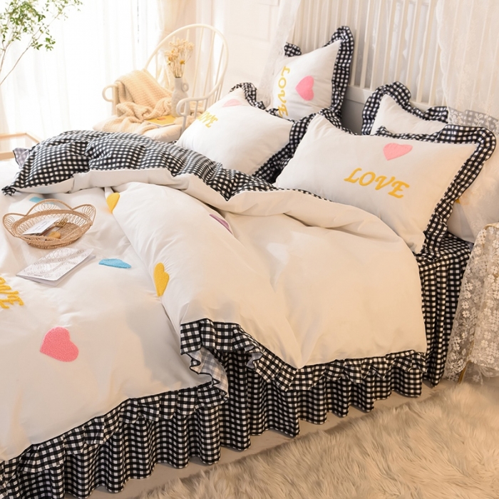 91家纺网 家纺一手货源 找家纺 欧冠家纺 2020新款毛巾绣色织四件套 倾心-黑白