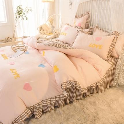 欧冠家纺 2020新款毛巾绣色织四件套 倾心-玉色