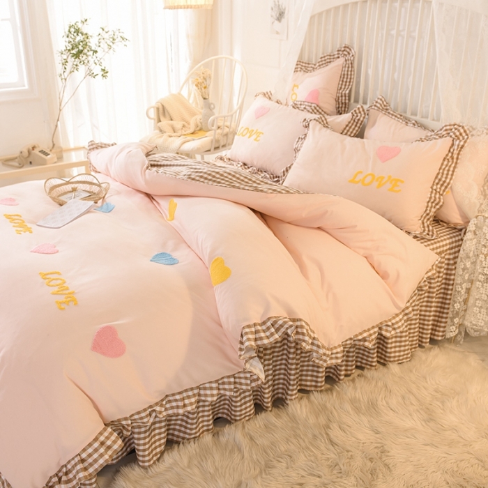 91家纺网 家纺一手货源 找家纺 欧冠家纺 2020新款毛巾绣色织四件套 倾心-玉色