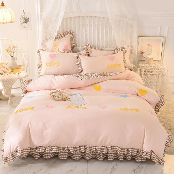 91家纺网 家纺一手货源 找家纺 欧冠家纺 2020新款毛巾绣色织四件套 倾心-玉色