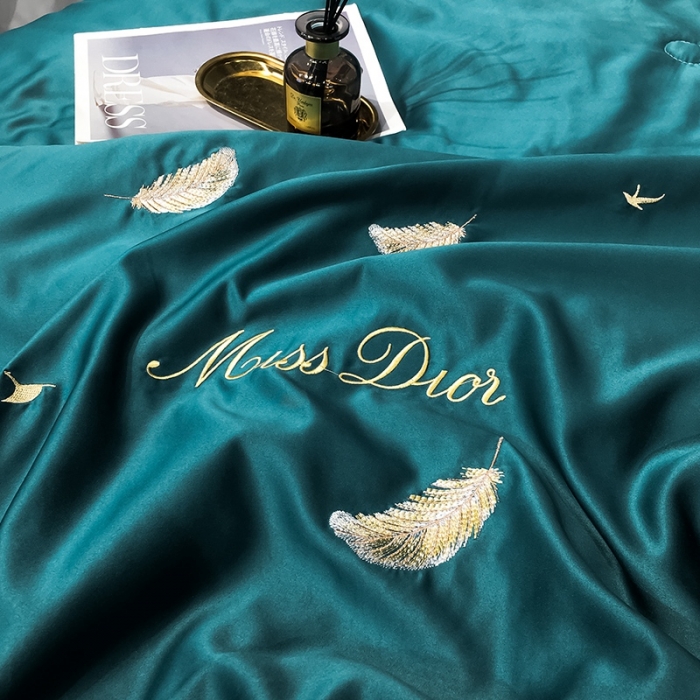 91家纺网 家纺一手货源 找家纺 澳梵 2022新款莫代尔绣花夏被四件套 羽毛-绿