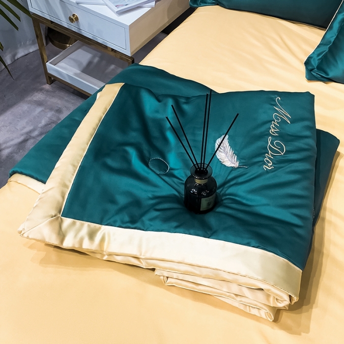 91家纺网 家纺一手货源 找家纺 澳梵 2022新款莫代尔绣花夏被四件套 羽毛-绿