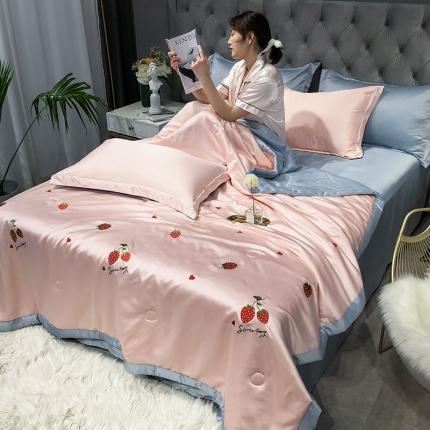 91家纺网 家纺一手货源 找家纺 澳梵 2022新款莫代尔绣花夏被四件套 草莓-粉