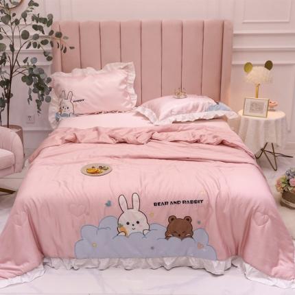 91家纺网 家纺一手货源 找家纺 星野 2020新款夏被凉席三件套 小兔与小熊的故事粉