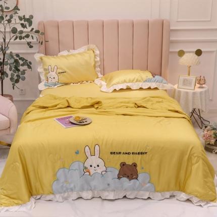 91家纺网 家纺一手货源 找家纺 星野 2020新款夏被凉席三件套 小兔与小熊的故事黄