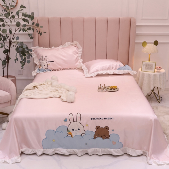 91家纺网 家纺一手货源 找家纺 星野 2020新款夏被凉席三件套 小兔与小熊的故事粉