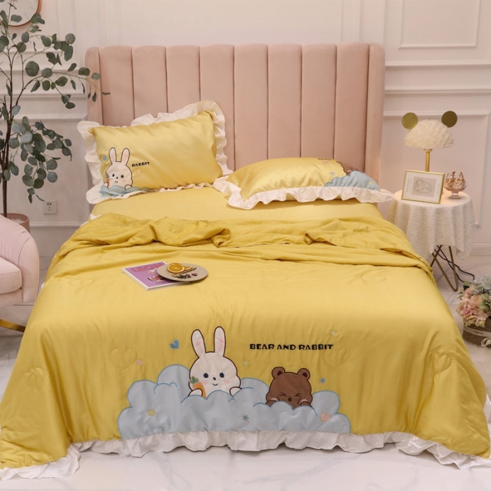 91家纺网 家纺一手货源 找家纺 星野 2020新款夏被凉席三件套 小兔与小熊的故事黄