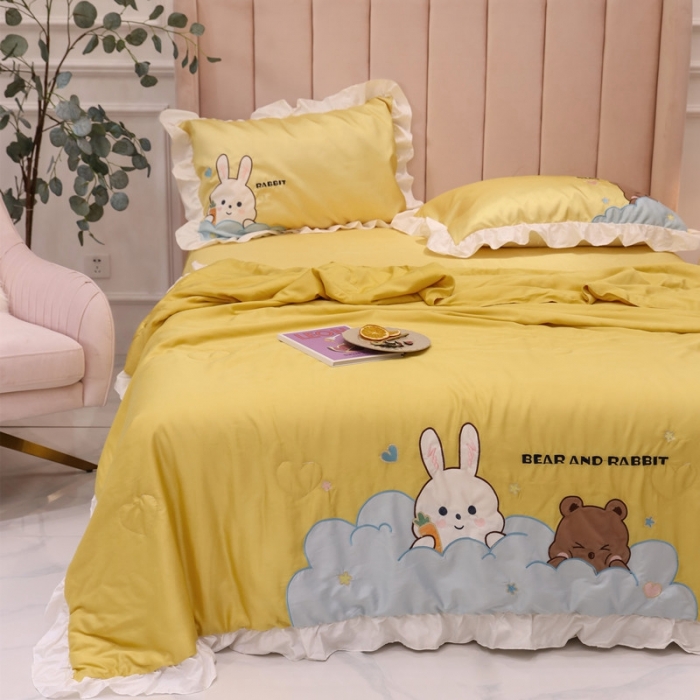 91家纺网 家纺一手货源 找家纺 星野 2020新款夏被凉席三件套 小兔与小熊的故事黄