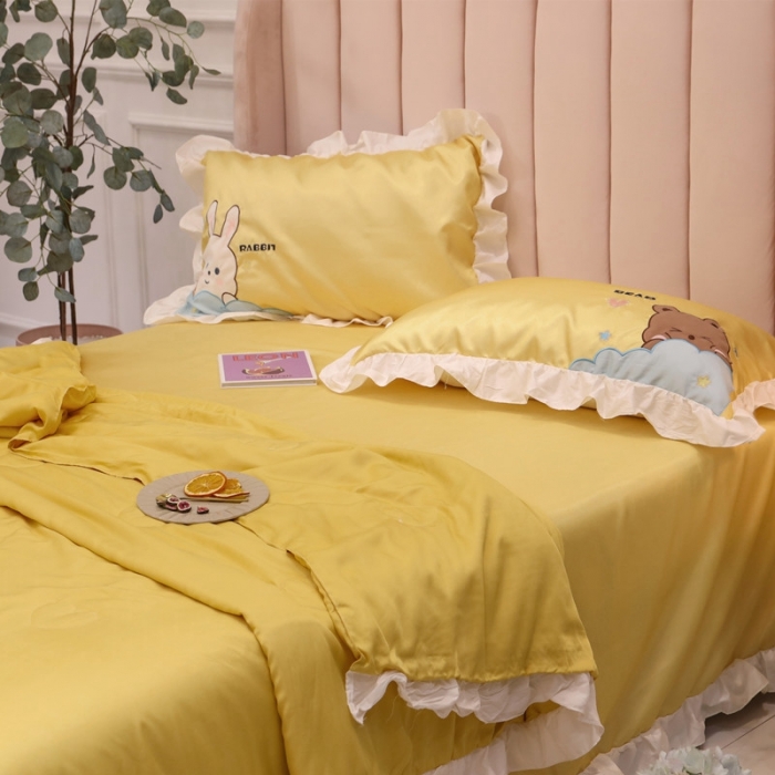 91家纺网 家纺一手货源 找家纺 星野 2020新款夏被凉席三件套 小兔与小熊的故事黄