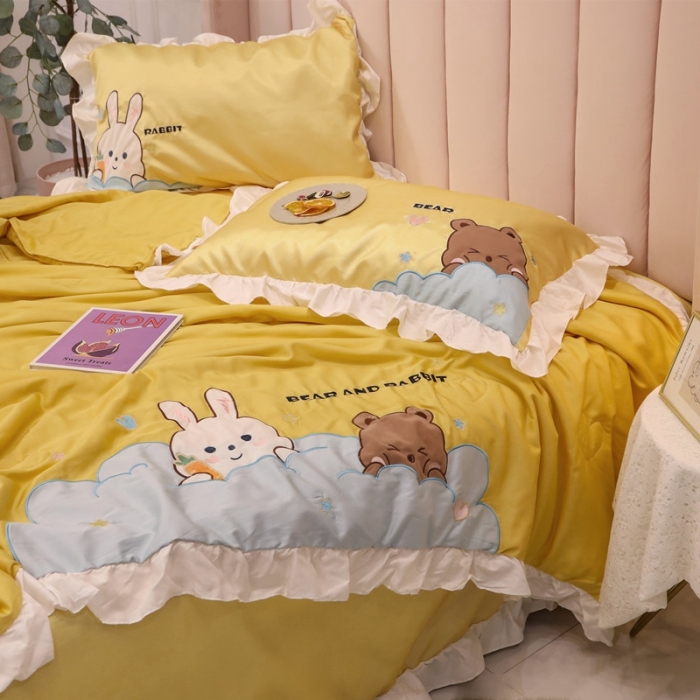 91家纺网 家纺一手货源 找家纺 星野 2020新款夏被凉席三件套 小兔与小熊的故事黄