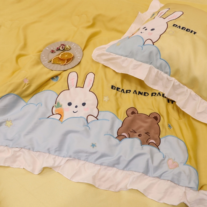 91家纺网 家纺一手货源 找家纺 星野 2020新款夏被凉席三件套 小兔与小熊的故事黄