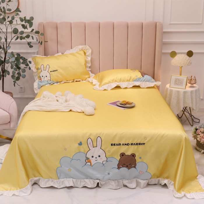 91家纺网 家纺一手货源 找家纺 星野 2020新款夏被凉席三件套 小兔与小熊的故事黄