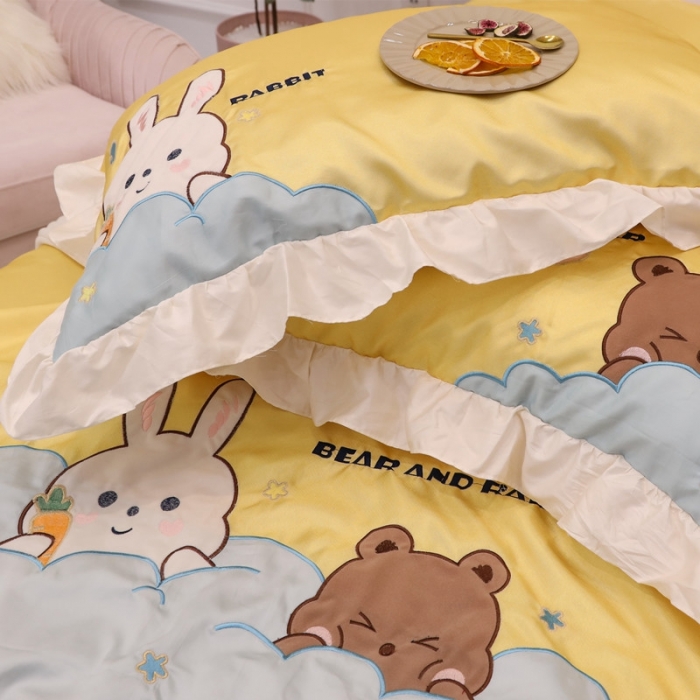 91家纺网 家纺一手货源 找家纺 星野 2020新款夏被凉席三件套 小兔与小熊的故事黄